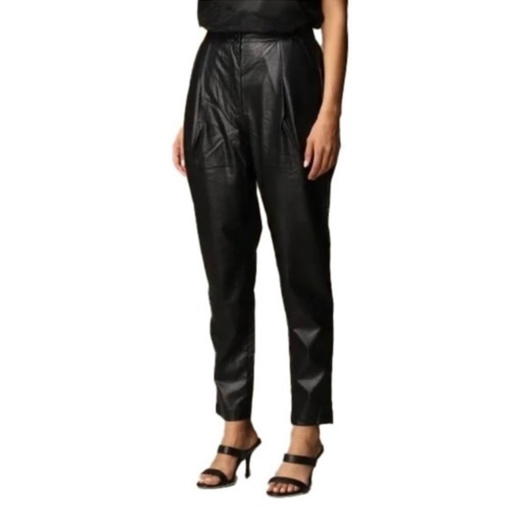 Black Faux Leather Women's Trousers